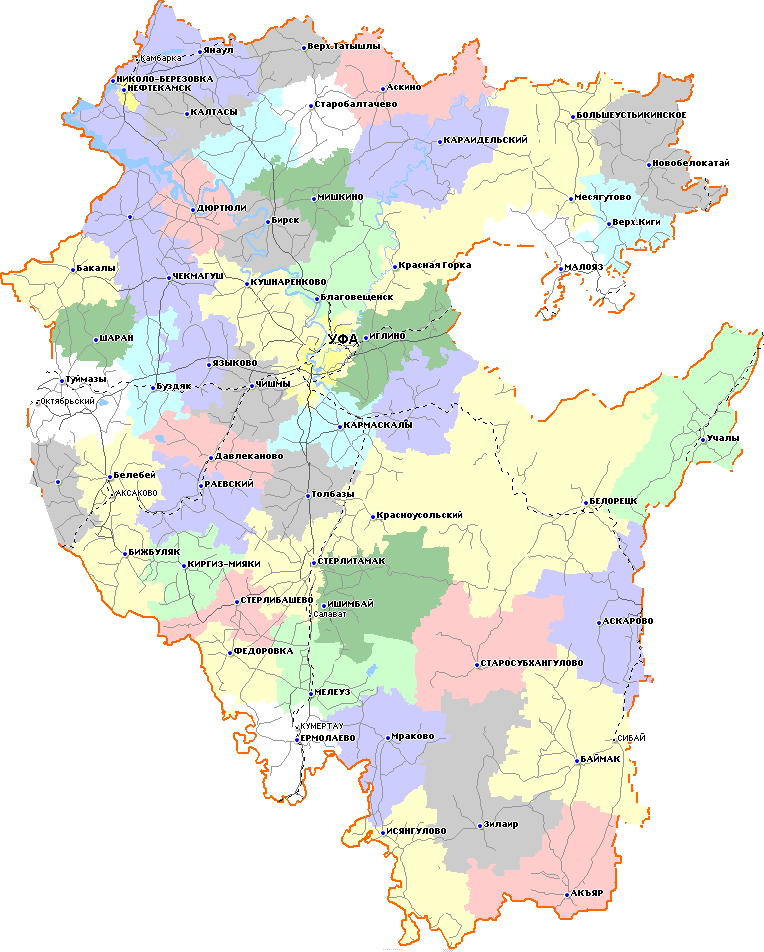 Карта республики башкортостан с населенными пунктами